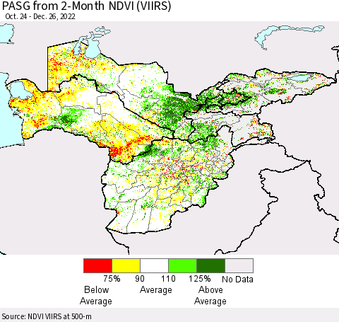 Central Asia PASG from 2-Month NDVI (VIIRS) Thematic Map For 12/19/2022 - 12/26/2022
