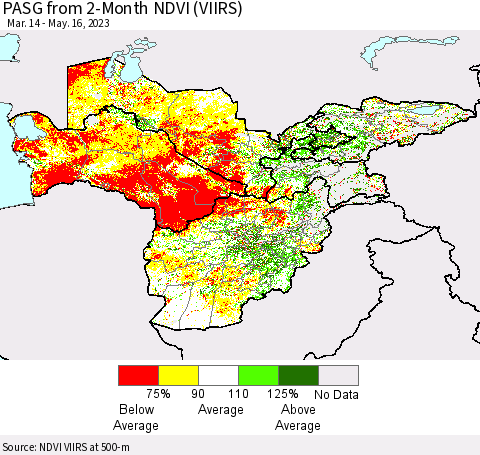 Central Asia PASG from 2-Month NDVI (VIIRS) Thematic Map For 5/9/2023 - 5/16/2023