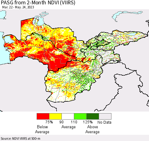 Central Asia PASG from 2-Month NDVI (VIIRS) Thematic Map For 5/17/2023 - 5/24/2023