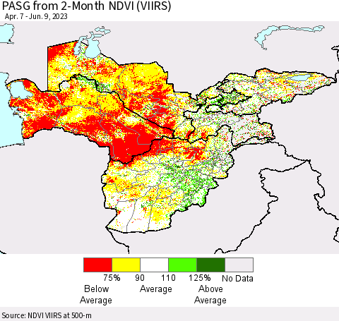 Central Asia PASG from 2-Month NDVI (VIIRS) Thematic Map For 6/2/2023 - 6/9/2023