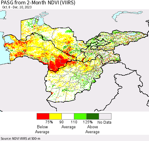 Central Asia PASG from 2-Month NDVI (VIIRS) Thematic Map For 12/3/2023 - 12/10/2023