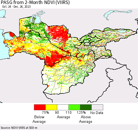 Central Asia PASG from 2-Month NDVI (VIIRS) Thematic Map For 12/19/2023 - 12/26/2023