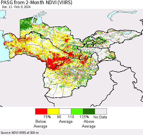 Central Asia PASG from 2-Month NDVI (VIIRS) Thematic Map For 2/2/2024 - 2/9/2024