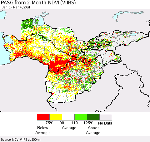 Central Asia PASG from 2-Month NDVI (VIIRS) Thematic Map For 2/26/2024 - 3/4/2024