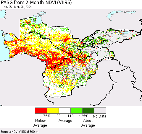 Central Asia PASG from 2-Month NDVI (VIIRS) Thematic Map For 3/21/2024 - 3/28/2024