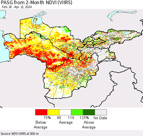 Central Asia PASG from 2-Month NDVI (VIIRS) Thematic Map For 4/14/2024 - 4/21/2024