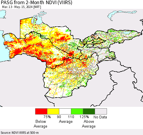 Central Asia PASG from 2-Month NDVI (VIIRS) Thematic Map For 5/8/2024 - 5/15/2024