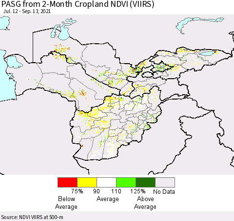 Central Asia PASG from 2-Month Cropland NDVI (VIIRS) Thematic Map For 9/6/2021 - 9/13/2021
