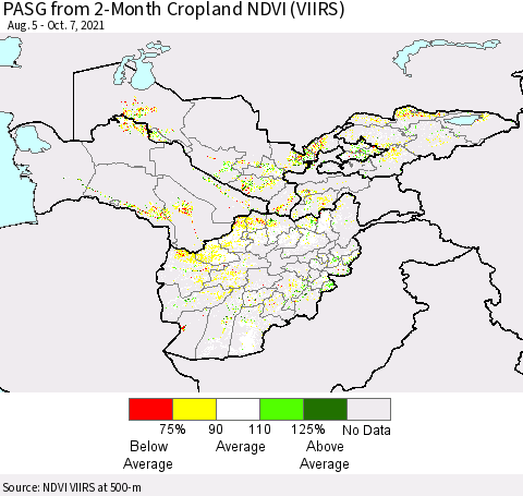 Central Asia PASG from 2-Month Cropland NDVI (VIIRS) Thematic Map For 9/30/2021 - 10/7/2021