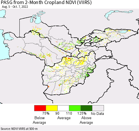 Central Asia PASG from 2-Month Cropland NDVI (VIIRS) Thematic Map For 9/30/2022 - 10/7/2022