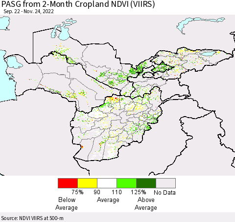 Central Asia PASG from 2-Month Cropland NDVI (VIIRS) Thematic Map For 11/17/2022 - 11/24/2022