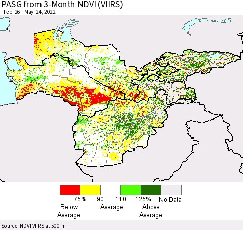 Central Asia PASG from 3-Month NDVI (VIIRS) Thematic Map For 5/17/2022 - 5/24/2022