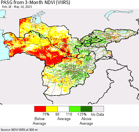 Central Asia PASG from 3-Month NDVI (VIIRS) Thematic Map For 5/9/2023 - 5/16/2023