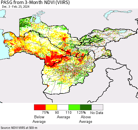 Central Asia PASG from 3-Month NDVI (VIIRS) Thematic Map For 2/18/2024 - 2/25/2024