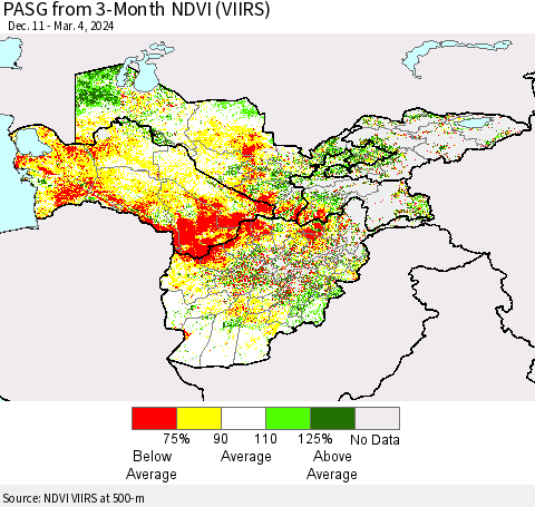 Central Asia PASG from 3-Month NDVI (VIIRS) Thematic Map For 2/26/2024 - 3/4/2024