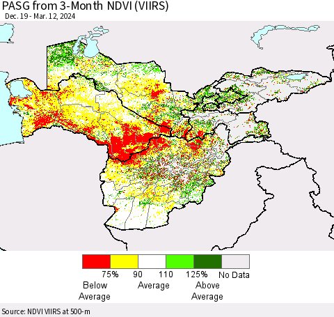 Central Asia PASG from 3-Month NDVI (VIIRS) Thematic Map For 3/5/2024 - 3/12/2024