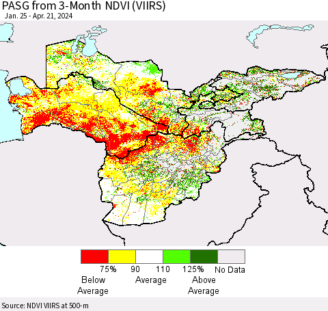Central Asia PASG from 3-Month NDVI (VIIRS) Thematic Map For 4/14/2024 - 4/21/2024