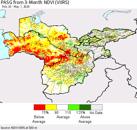 Central Asia PASG from 3-Month NDVI (VIIRS) Thematic Map For 4/30/2024 - 5/7/2024