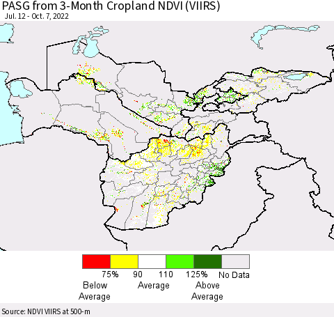 Central Asia PASG from 3-Month Cropland NDVI (VIIRS) Thematic Map For 9/30/2022 - 10/7/2022