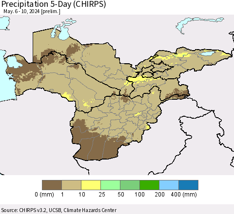 Central Asia Precipitation 5-Day (CHIRPS) Thematic Map For 5/6/2024 - 5/10/2024