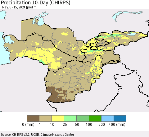 Central Asia Precipitation 10-Day (CHIRPS) Thematic Map For 5/6/2024 - 5/15/2024