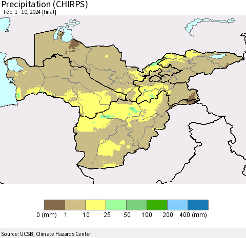 Central Asia Precipitation (CHIRPS) Thematic Map For 2/1/2024 - 2/10/2024