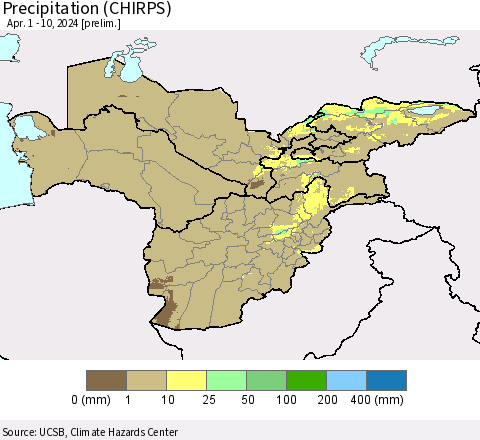 Central Asia Precipitation (CHIRPS) Thematic Map For 4/1/2024 - 4/10/2024