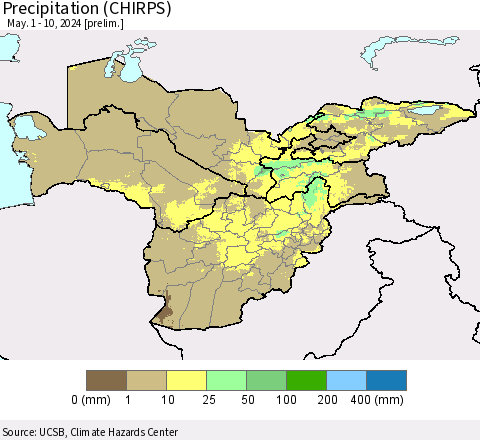 Central Asia Precipitation (CHIRPS) Thematic Map For 5/1/2024 - 5/10/2024