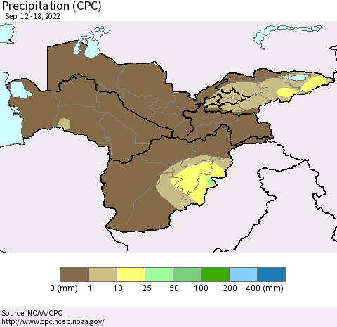 Central Asia Precipitation (CPC) Thematic Map For 9/12/2022 - 9/18/2022