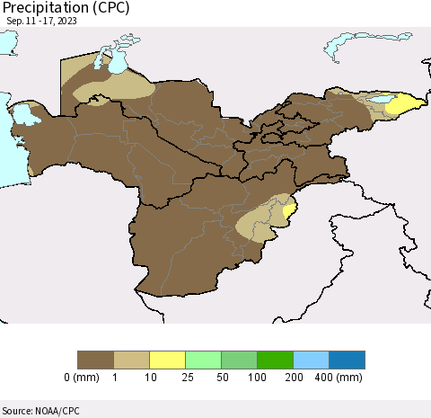 Central Asia Precipitation (CPC) Thematic Map For 9/11/2023 - 9/17/2023