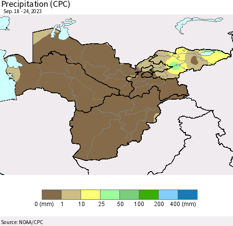 Central Asia Precipitation (CPC) Thematic Map For 9/18/2023 - 9/24/2023