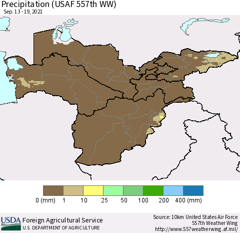 Central Asia Precipitation (USAF 557th WW) Thematic Map For 9/13/2021 - 9/19/2021