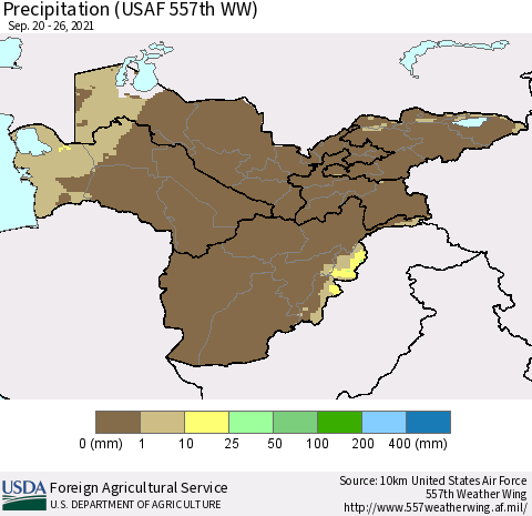 Central Asia Precipitation (USAF 557th WW) Thematic Map For 9/20/2021 - 9/26/2021