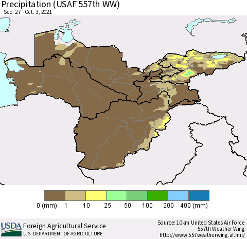 Central Asia Precipitation (USAF 557th WW) Thematic Map For 9/27/2021 - 10/3/2021