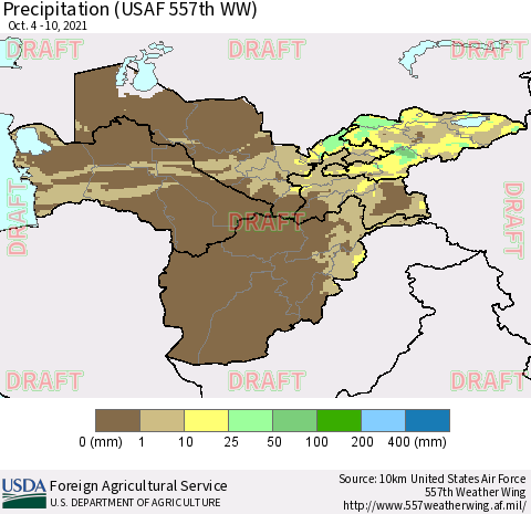 Central Asia Precipitation (USAF 557th WW) Thematic Map For 10/4/2021 - 10/10/2021