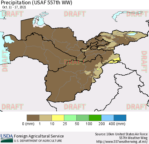 Central Asia Precipitation (USAF 557th WW) Thematic Map For 10/11/2021 - 10/17/2021