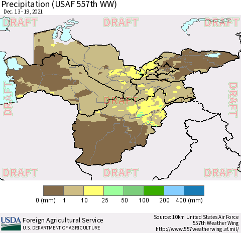 Central Asia Precipitation (USAF 557th WW) Thematic Map For 12/13/2021 - 12/19/2021