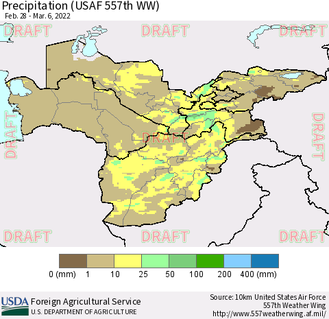 Central Asia Precipitation (USAF 557th WW) Thematic Map For 2/28/2022 - 3/6/2022
