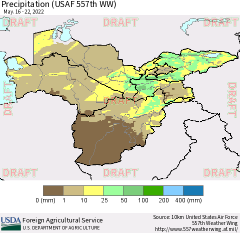 Central Asia Precipitation (USAF 557th WW) Thematic Map For 5/16/2022 - 5/22/2022