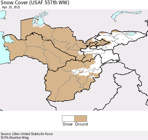 Central Asia Snow Cover (USAF 557th WW) Thematic Map For 4/19/2021 - 4/25/2021