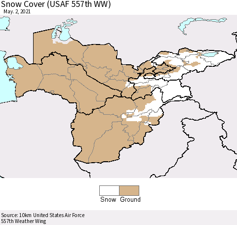 Central Asia Snow Cover (USAF 557th WW) Thematic Map For 4/26/2021 - 5/2/2021
