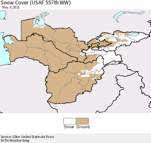 Central Asia Snow Cover (USAF 557th WW) Thematic Map For 5/3/2021 - 5/9/2021