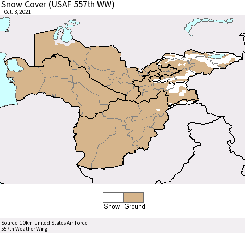 Central Asia Snow Cover (USAF 557th WW) Thematic Map For 9/27/2021 - 10/3/2021