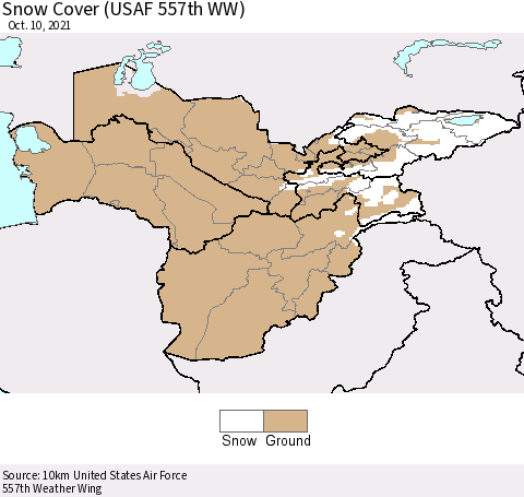 Central Asia Snow Cover (USAF 557th WW) Thematic Map For 10/4/2021 - 10/10/2021