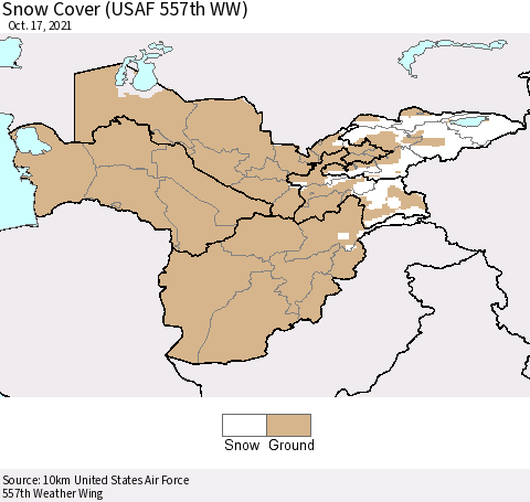 Central Asia Snow Cover (USAF 557th WW) Thematic Map For 10/11/2021 - 10/17/2021
