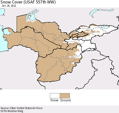 Central Asia Snow Cover (USAF 557th WW) Thematic Map For 10/18/2021 - 10/24/2021