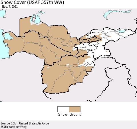 Central Asia Snow Cover (USAF 557th WW) Thematic Map For 11/1/2021 - 11/7/2021