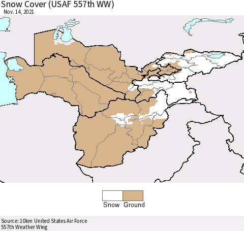 Central Asia Snow Cover (USAF 557th WW) Thematic Map For 11/8/2021 - 11/14/2021