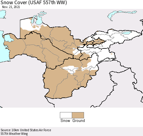 Central Asia Snow Cover (USAF 557th WW) Thematic Map For 11/15/2021 - 11/21/2021