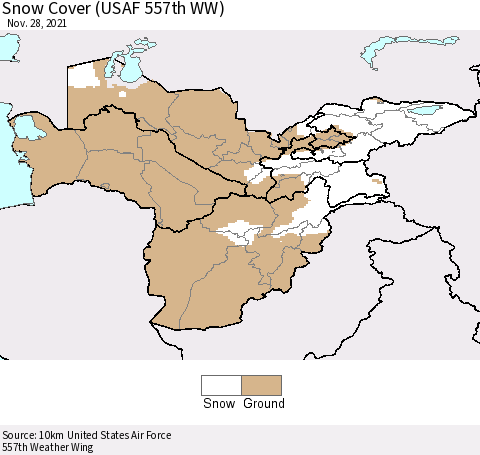 Central Asia Snow Cover (USAF 557th WW) Thematic Map For 11/22/2021 - 11/28/2021